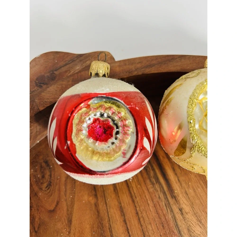 Set of 3‎ Vintage Christmas Glass Ornaments Indent REFLECTOR Balls Xmas 50s MCM